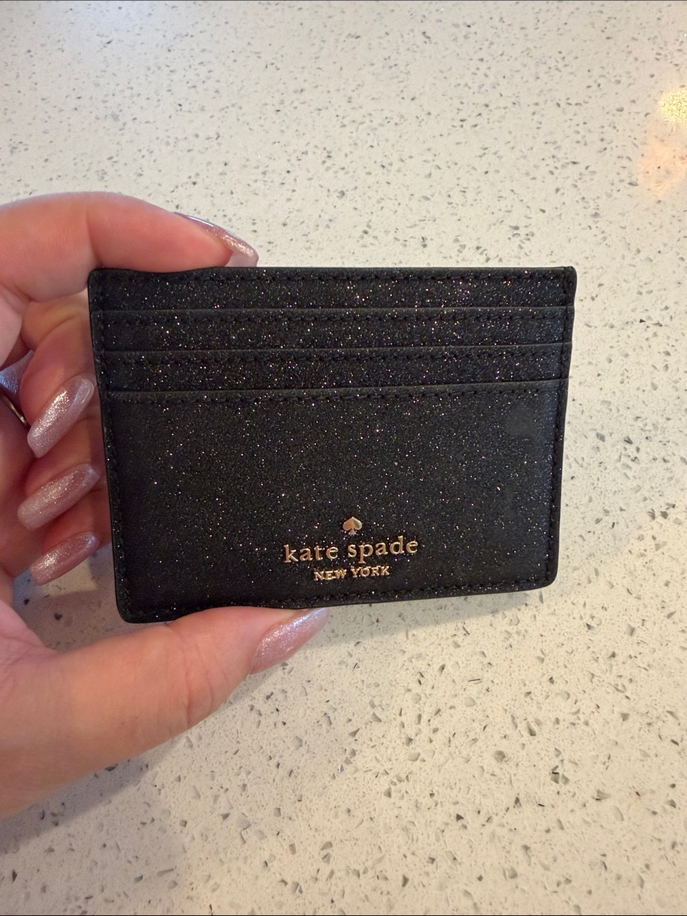 kate spade Black Glitter Card Holder with Gold Logo